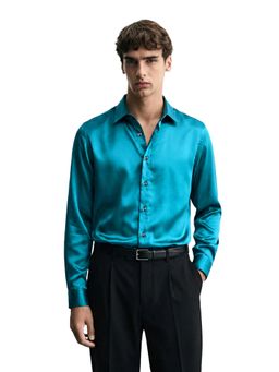 The Indian Garage Co - Teal Men Slim Fit Solid Cutaway Collar Full Sleeves Shirt