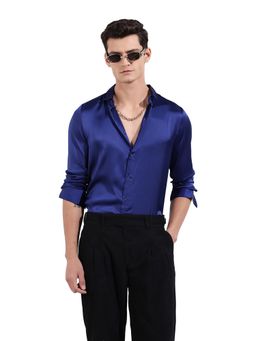 The Indian Garage Co - Blue Men Slim Fit Solid Cutaway Collar Full Sleeves Shirt