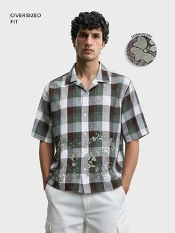 The Indian Garage Co - Green Men Oversized Fit Checked Cutaway Collar Half Sleeves Shirt