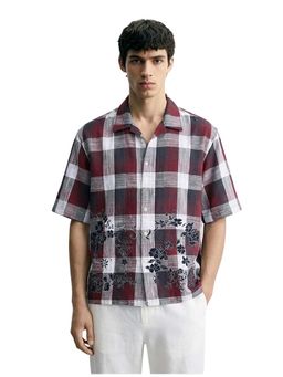 The Indian Garage Co - Maroon Men Oversized Fit Checked Cutaway Collar Half Sleeves Shirt