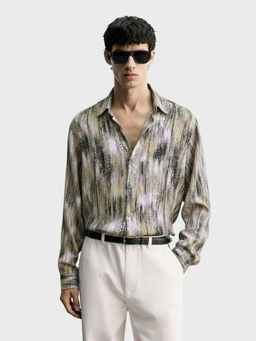 The Indian Garage Co - Beige Men Slim Fit Printed Cutaway Collar Full Sleeves Shirt
