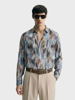 The Indian Garage Co - Blue Men Slim Fit Printed Cutaway Collar Full Sleeves Shirt