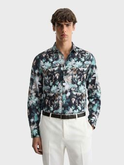 The Indian Garage Co - Blue Men Slim Fit Floral Printed Cutaway Collar Full Sleeves Shirt