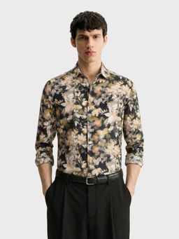 The Indian Garage Co - Olive Men Slim Fit Printed Cutaway Collar Full Sleeves Shirt