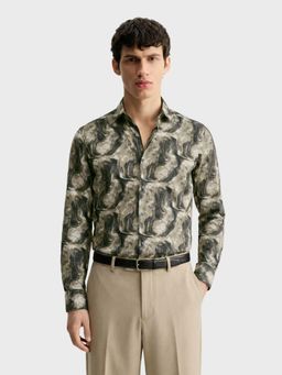 The Indian Garage Co - Green Men Slim Fit Printed Cutaway Collar Full Sleeves Shirt