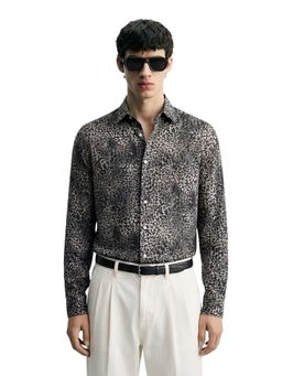 The Indian Garage Co - Black Men Slim Fit Printed Cutaway Collar Full Sleeves Shirt