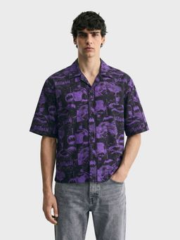 The Indian Garage Co - Black Men Boxy Fit Batman Printed Cutaway Collar Half Sleeves Shirt