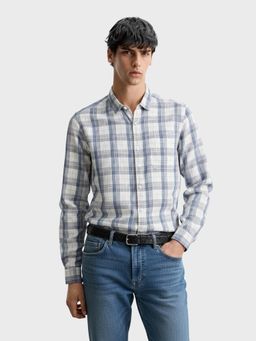 The Indian Garage Co - Blue Men Relaxed Fit Checked Cutaway Collar Full Sleeves Shirt