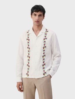 The Indian Garage Co - White Men Relaxed Fit Embroidered Cuban Collar Full Sleeves Shirt
