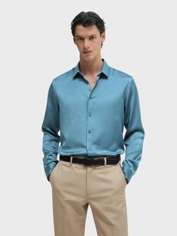 The Indian Garage Co - Teal Men Slim Fit Solid Cutaway Collar Full Sleeves Shirt