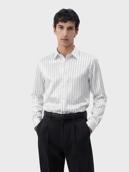 The Indian Garage Co - White Men Slim Fit Striped Cutaway Collar Full Sleeves Shirt