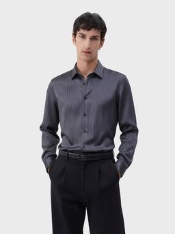 The Indian Garage Co - Silver Men Slim Fit Striped Cutaway Collar Full Sleeves Shirt