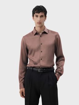 The Indian Garage Co - Brown Men Slim Fit Striped Cutaway Collar Full Sleeves Shirt
