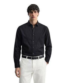 The Indian Garage Co - Black Men Slim Fit Textured Cutaway Collar Full Sleeves Shirt