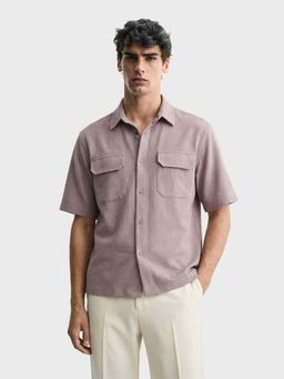 The Indian Garage Co - Pink Men Boxy Fit Textured Cutaway Collar Half Sleeves Shirt