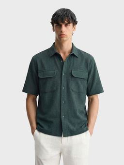 The Indian Garage Co - Green Men Boxy Fit Textured Cutaway Collar Half Sleeves Shirt