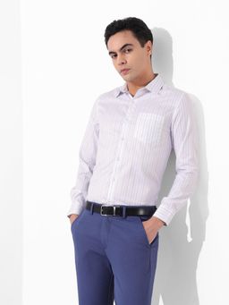 The Indian Garage Co - White Men Slim Fit Striped Cutaway Collar Full Sleeves Shirt