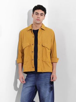 The Indian Garage Co - Mustard Men Boxy Fit Textured Cutaway Collar Full Sleeves Shirt