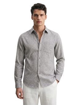 The Indian Garage Co - Men Dark Grey Slim Fit Printed Cutaway Collar Full Sleeves Shirt