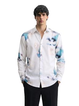 The Indian Garage Co - White Men Slim Fit Abstract Printed Cutaway Collar Full Sleeves Shirt