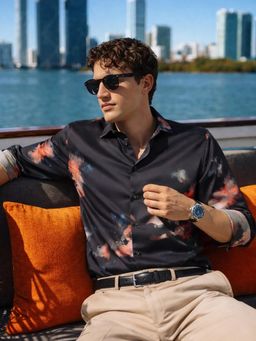 The Indian Garage Co - Black Men Slim Fit Abstract Printed Cutaway Collar Full Sleeves Shirt