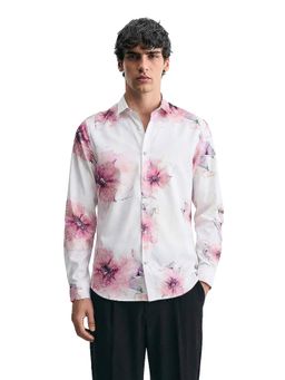 The Indian Garage Co - Pink Men Slim Fit Printed Cutaway Collar Full Sleeves Shirt