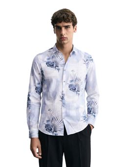 The Indian Garage Co - Blue Men Slim Fit Printed Cutaway Collar Full Sleeves Shirt