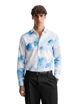 The Indian Garage Co - White Men Slim Fit Printed Cutaway Collar Full Sleeves Shirt