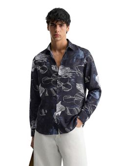 The Indian Garage Co - Black Men Slim Fit Printed Cutaway Collar Full Sleeves Shirt