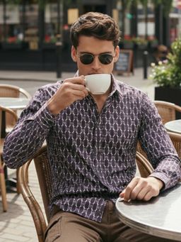 The Indian Garage Co - Brown Men Slim Fit Printed Cutaway Collar Full Sleeves Shirt