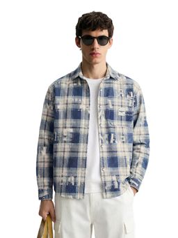 The Indian Garage Co - Blue Men Regular Fit Checked Cutaway Collar Full Sleeves Shirt