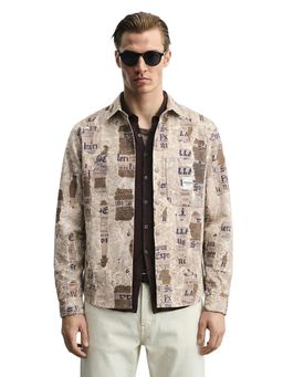 The Indian Garage Co - Beige Men Regular Fit Printed Cutaway Collar Full Sleeves Shirt