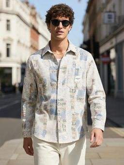 The Indian Garage Co - Blue Men Regular Fit Printed Cutaway Collar Full Sleeves Shirt