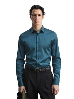 The Indian Garage Co - Teal Men Slim Fit Solid Cutaway Collar Full Sleeves Shirt