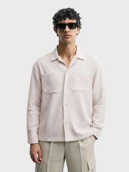 The Indian Garage Co - Khaki Men Regular Fit Vertical Striped Cutaway Collar Full Sleeves Shirt