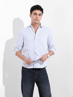 The Indian Garage Co - Blue Men Slim Fit Checked Cutaway Collar Full Sleeves Shirt