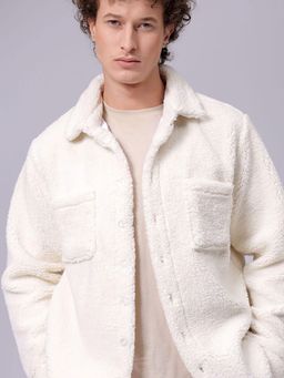 The Indian Garage Co - Off White Regular Fit Textured Cutaway Collar Full Sleeves Winter Shirt