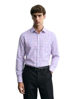 The Indian Garage Co - Pink Men Slim Fit Checked Cutaway Collar Full Sleeves Shirt