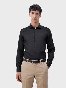 The Indian Garage Co - Black Men Slim Fit Solid Small Collar Full Sleeves Shirt