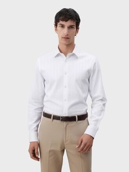 The Indian Garage Co - White Men Slim Fit Pin Striped Small Collar Full Sleeves Shirt