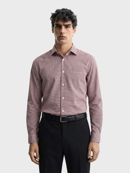 The Indian Garage Co - Brown Men Slim Fit Checked Cutaway Collar Full Sleeves Shirt