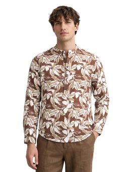 The Indian Garage Co - Brown Men Regular Fit Printed Mandarin Collar Full Sleeves Shirt