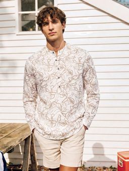 The Indian Garage Co - Brown Men Regular Fit Printed Mandarin Collar Full Sleeves Shirt