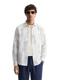 The Indian Garage Co - White Men Slim Fit Printed Cutaway Collar Full Sleeves Shirt