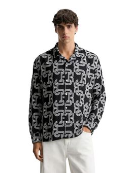 The Indian Garage Co - Black Men Relaxed Fit Printed Cuban Collar Full Sleeves Shirt