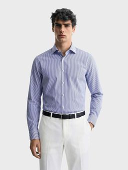 The Indian Garage Co - Blue Men Slim Fit Striped Cutaway Collar Full Sleeves Shirt