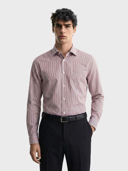 The Indian Garage Co - Brown Men Slim Fit Striped Cutaway Collar Full Sleeves Shirt