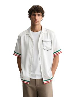 The Indian Garage Co - White Men Relaxed Fit Solid Cuban Collar Half Sleeves Shirt