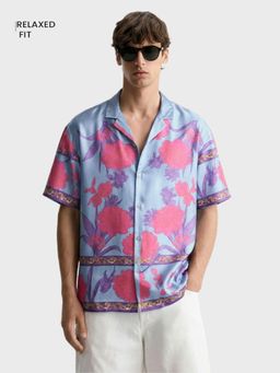 The Indian Garage Co - Blue Men Relaxed Fit Printed Cuban Collar Half Sleeves Shirt