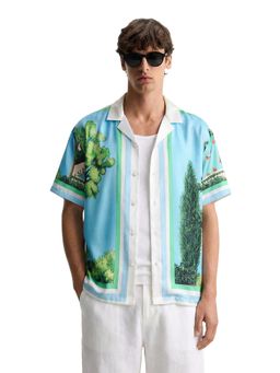 The Indian Garage Co - Blue Men Relaxed Fit Printed Cuban Collar Half Sleeves Shirt